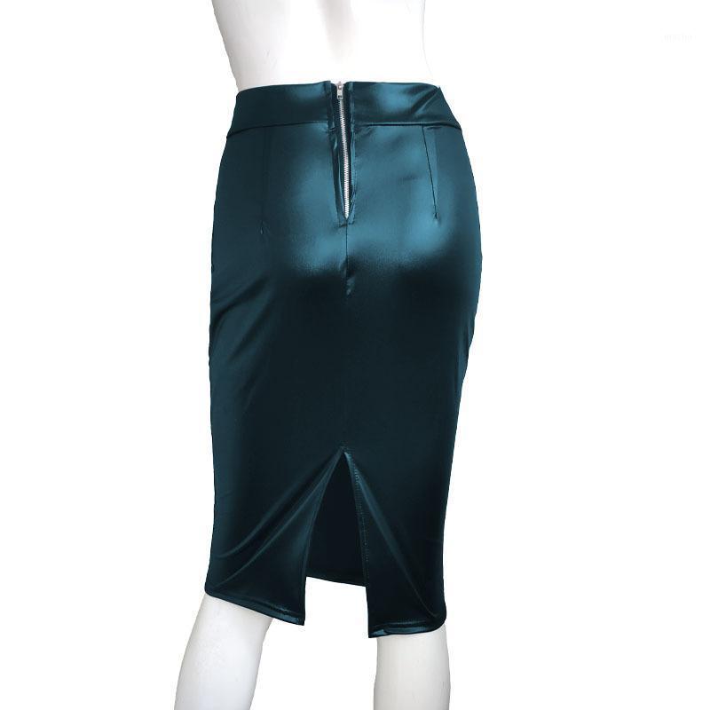 

Yoga Outfit Party Woman Skirt Temperament Zipper High Waist Split Half Length Imitation Leather Bag Hip, Blue