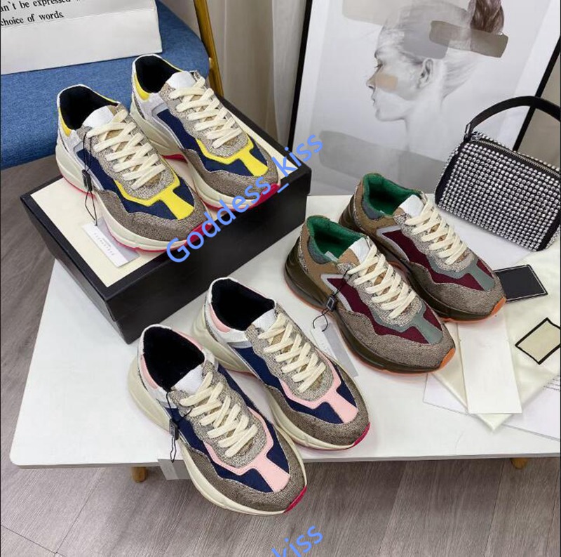 

Women's Rhyton Sneakers Men Shoe High Quality Genuine Leather Platform Sneaker Trainer Printing Old Dad Shoes Big Size with BOX, Black;red