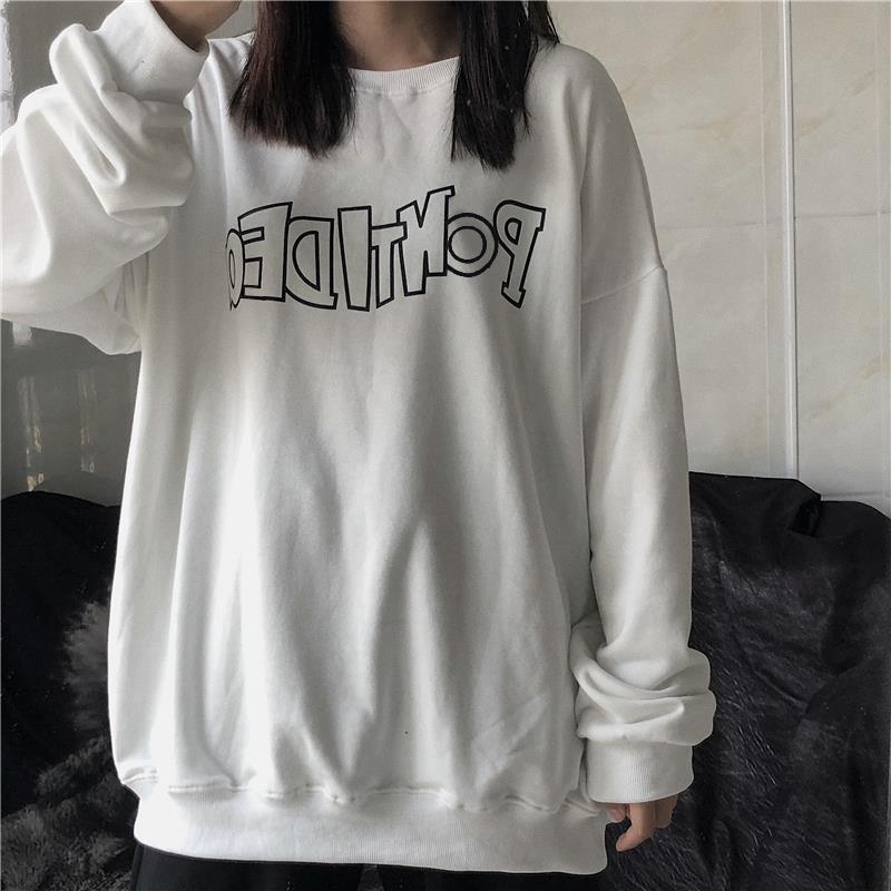 

women's hoodies & sweatshirts fan sweet harajuku ins chic spring fall simple letter boyfriend popular oversized crewneck sweatshir, Black