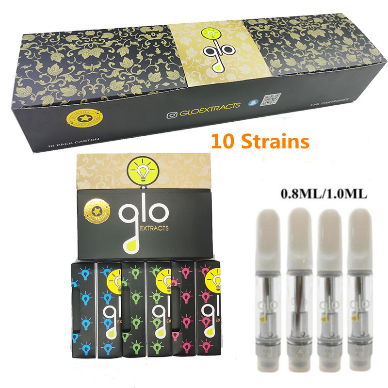 

Glo Extracts Vape Cartridges 0.8ml 1ml Carts Ceramic Atomizer 510 Thread Oil Atomizers Packaging Vaporizer Empty Vapes Pen Security Code Sti