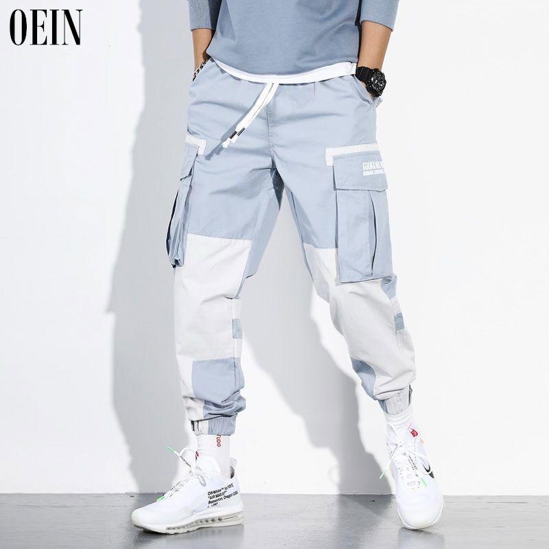 

men's pants oein men spring hip hop club singer stage costume trousers ribbons streetwear joggers sweatpants hombre, Black