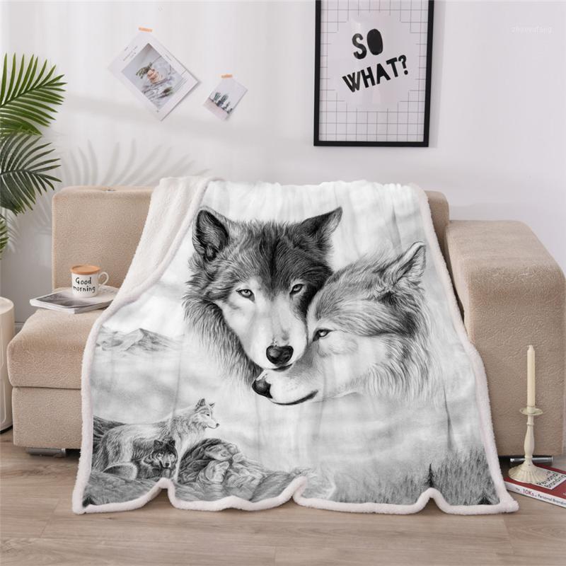 

Blankets Wolf Throw Blanket 3D Animal Plush Bedspread Family Sherpa Soft Warm Linen 150x200cm