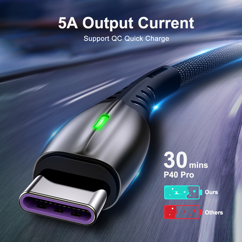 

5A 2m Type-C cell phone cables Micro USB Fast Charging Mobile cellPhone Android Charger Data Cord For Mate 30