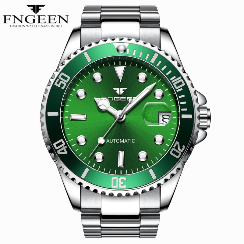 

Wristwatches FNGEEN 9001 Brand Men's Automatic Mechanical Watchproof Water Fashion Leisure Trend Steel With Watch Waterproof Gift, Green