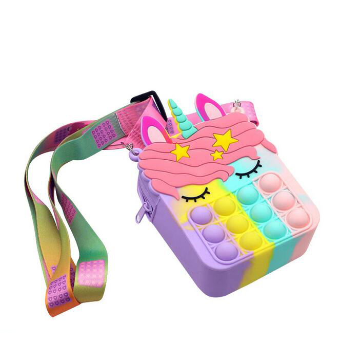 

Cute Unicorn Simple Dimple Messenger Bag Straps Fidget Toys Push Bubble Anti-stress Children's Toy Pop Keychain Wallet