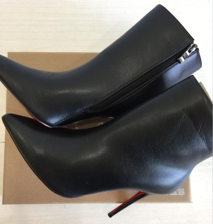 

With Box 2021 New Black red Leather with Spikes Pointed Toes Womens Ankle Boots Fashion Sexy Ladies Red Bottom High Heels Shoes Pumps 10cm, Grey/suede