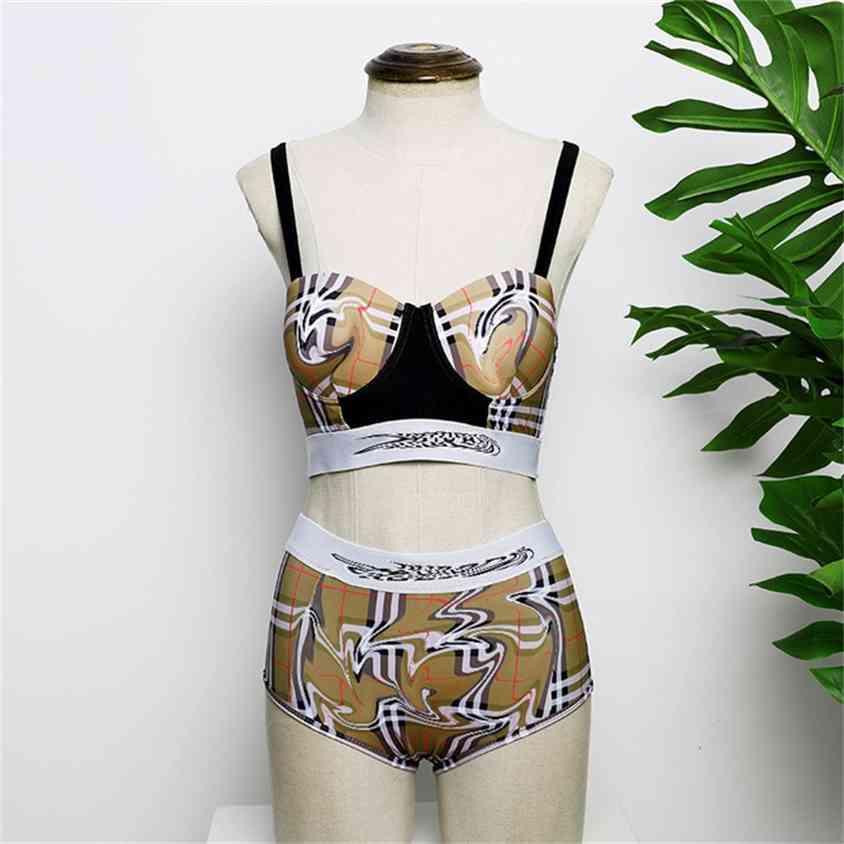 

New women's swimsuit BBR Plaid printed high waist split conservative hot spring resort tide brand swimsuit4vy, White;black