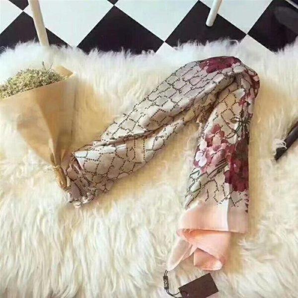 

Wholesale 2020 New Fashion Silk scarf for Women Spring Designer Floral Flower Long Scarves Wrap With Tag 180x90Cm Shawls, Blue;gray