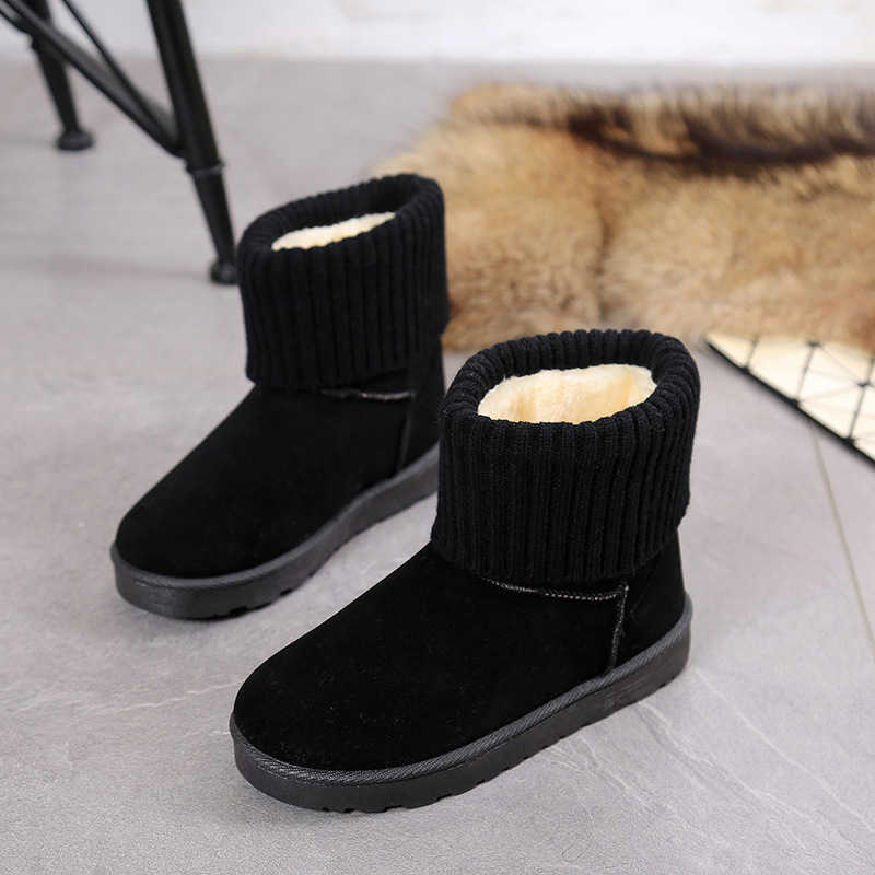 

Women Snow Boots Flat Short Plush Ladies Snow Boots Stretch Knitting Wool Fur Lined Boots Warm Winter Ankle Woman Shoes WJ087 211013, Grey