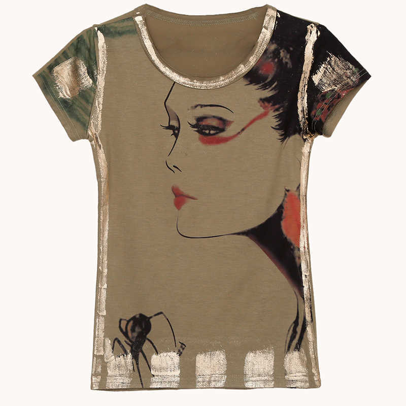 

Vetement Femme T Shirt Korean Summer Short Sleeve Character Print T-Shirt Womens O-Neck Tops Plus Size Women Clothes 210604, Green