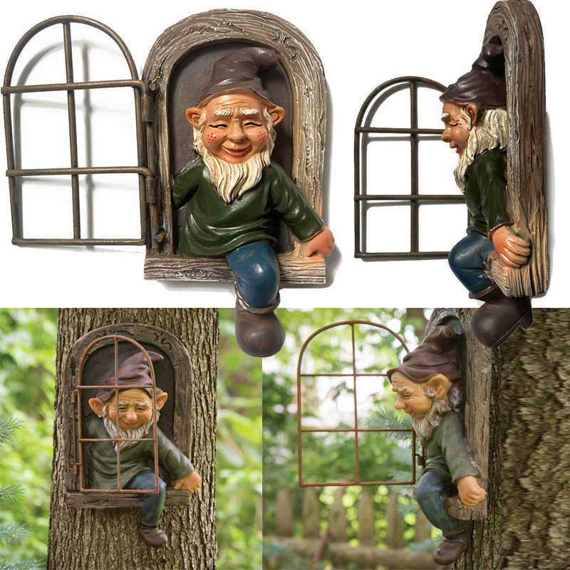 

15cm Resin Naughty Garden Gnome Ornament Decoration Statue White Old Man Fairy Accessories Elves Desk Decor Gift 210804