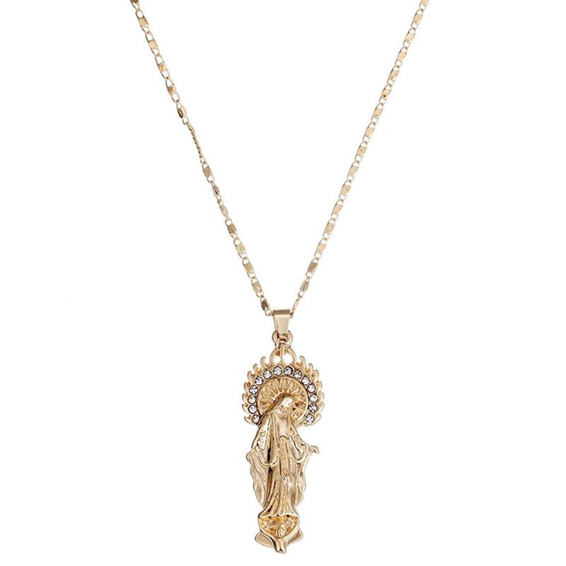 

Pendant Necklaces Rhinestone Gold Virgin Mary Necklace Ladies Men Church Shiny