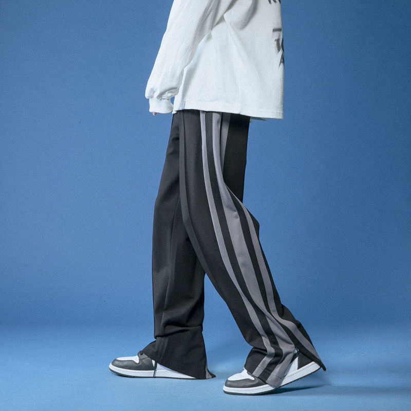 

Privathinker Men's Casual Oversize Zipper Pants Woman Loose Stripe Kpop Pants Fashion Male Streetwear Clothing 210506, White