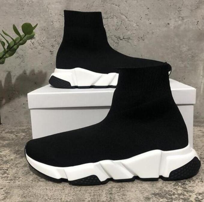

With Box Top Quality Paris Mens Womens Casual Shoes Speed Trainers Knit Sock White Black Khaki Watermark balencaiga sneakers shoe Size 36-45, Colour 1