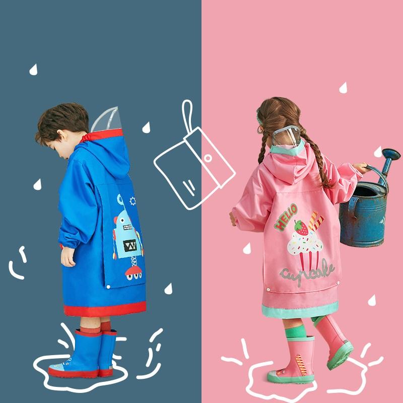 

Jackets School Girls Boys Rain Coat Thick Oxford Stormbreak Hooded Children Raincoat Cartoon Kids Poncho Schoolbag Space For 3-16 Years, Blue;gray