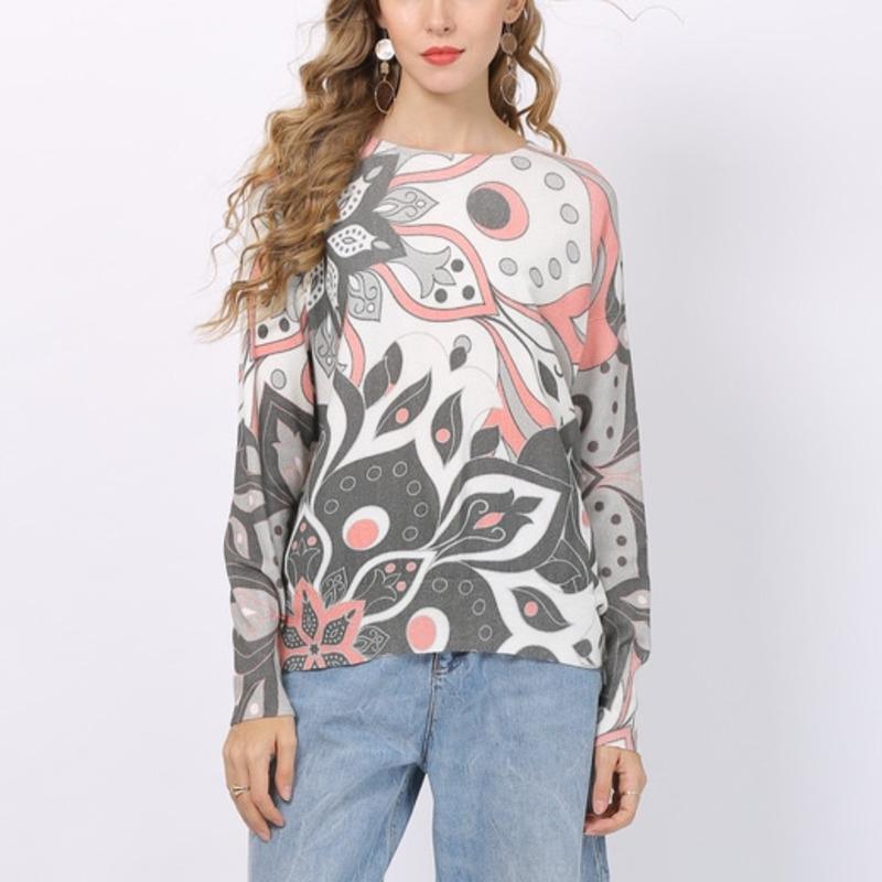 

Women' Sweaters 2021 Autumn Women Sweater Top Loose Large Size Long Sleeved Knitted Trend Printing Fashion X141, Pink