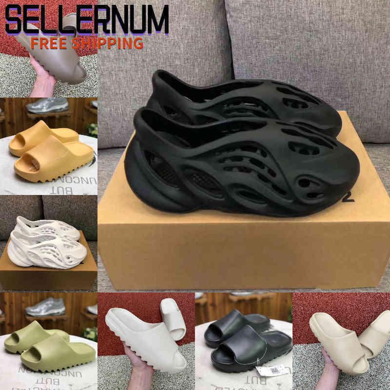 

Wholesale 2021 New Kanyes Wests Slipper Men Women Bone Earth Brown Desert Sand Slide Resin Fashion Shoes Sandals Foam Runner Trainers, White;red