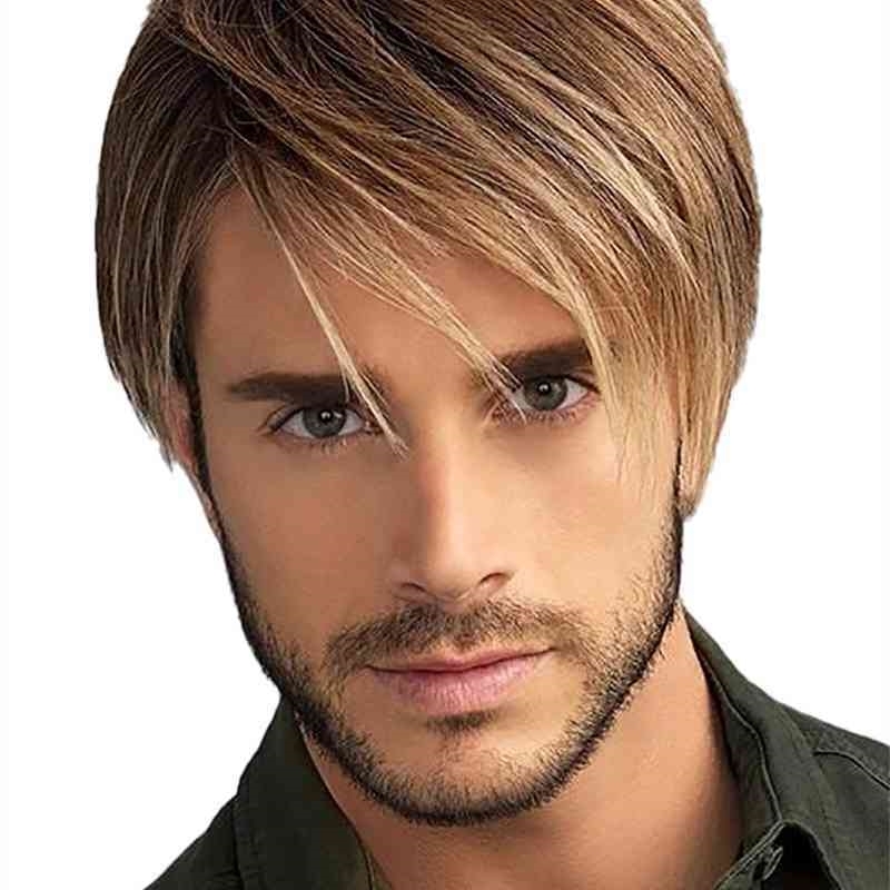 

oblique men's Fashion wig bangs short hair red rose net, M401