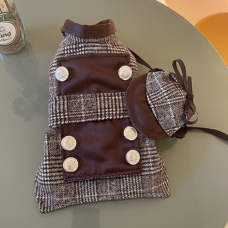 

Handmade Dog Apparel Trench Coat Pet Jacket Double-Breasted Suit Cool Handsome Detective Style Costume Winter Autumn Holiday Party Walk, Brown