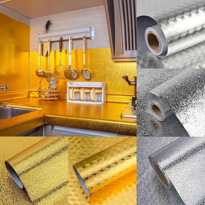 

Wall Stickers 40x100cm Aluminum Foil Oil-Proof Sticker Greaseproof Self Adhesive Wallpaper Waterproof Kitchen Removable