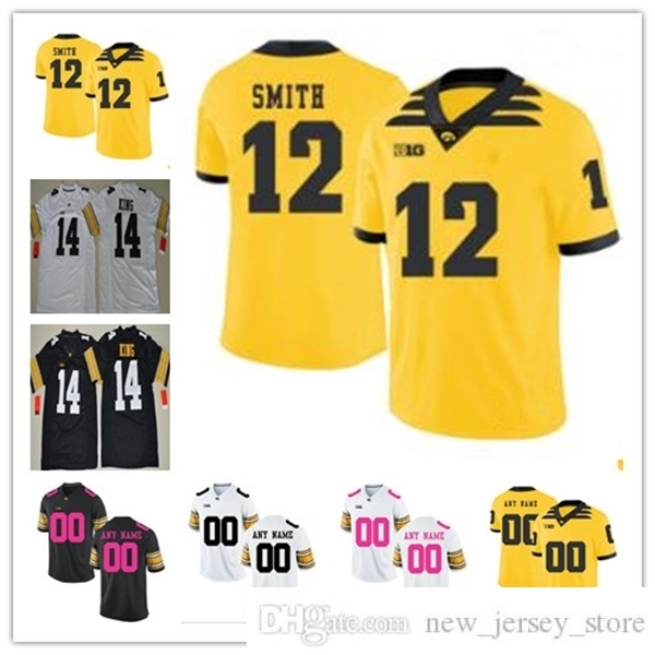 

Customized Iowa Hawkeyes 2019th Gold College Football Wear 12 Brandon Smith White Black Yellow Epenesa Stanley Fant Stanzi Men Youth Kid Jersey, Black pink