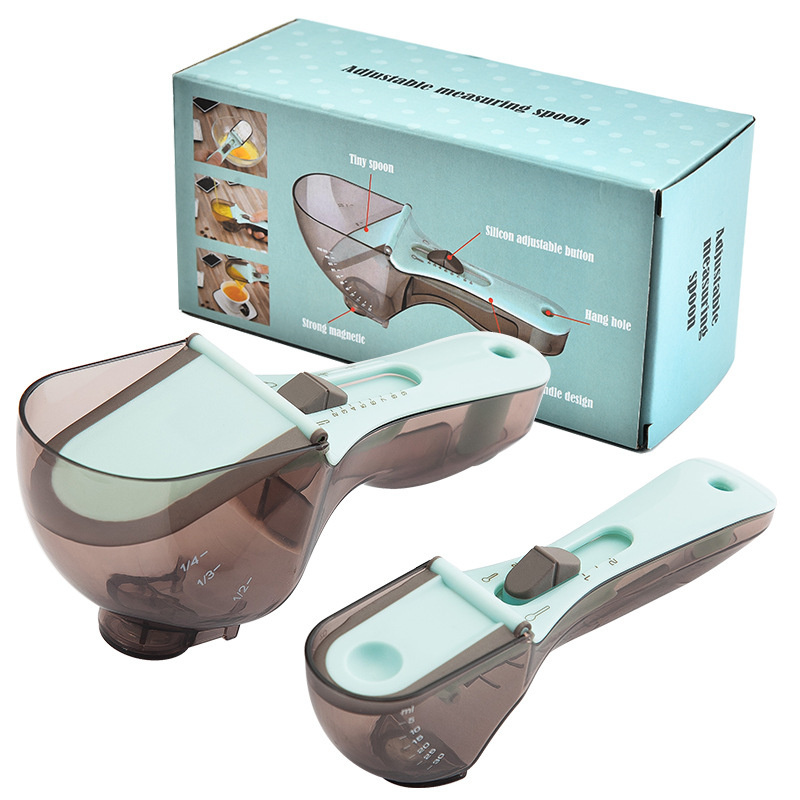 

Top Sellers 2 Sizes Kitchen Tools Environmental Plastic Scale Spoons Adjustable Measuring Spoon Set Baking Tool PP+ABS+TPR