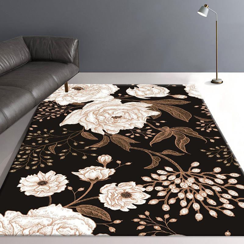 

Carpets European Style Classical Blcak Flower Carpet Big Size Area Rug For Bedroom Luxury Room Decor Bedside Sofa Hallway Mat