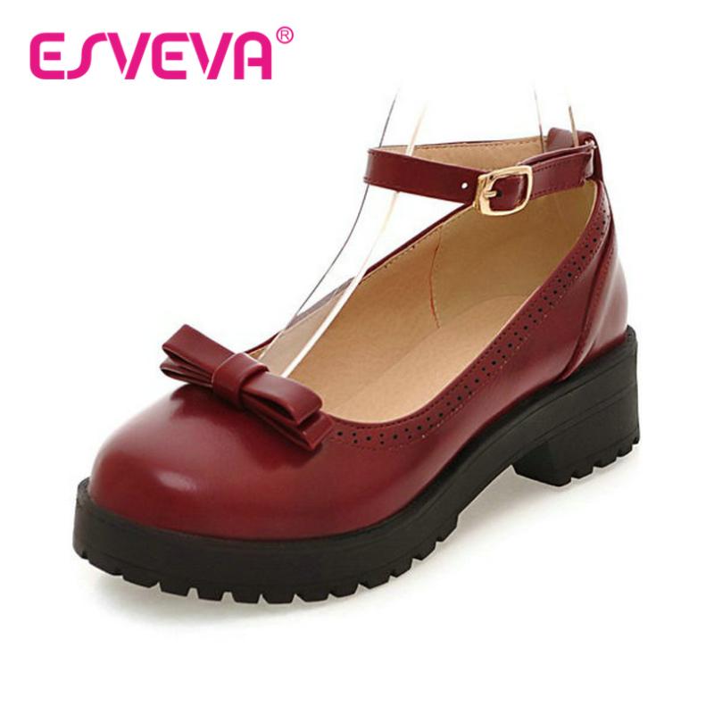 

2021 Women Pumps Shoes Round Toe Square Heels Ankle Strap Butterfly-knot PU Leather Spring/Autumn Ladies Size 34-43 Dress, Black