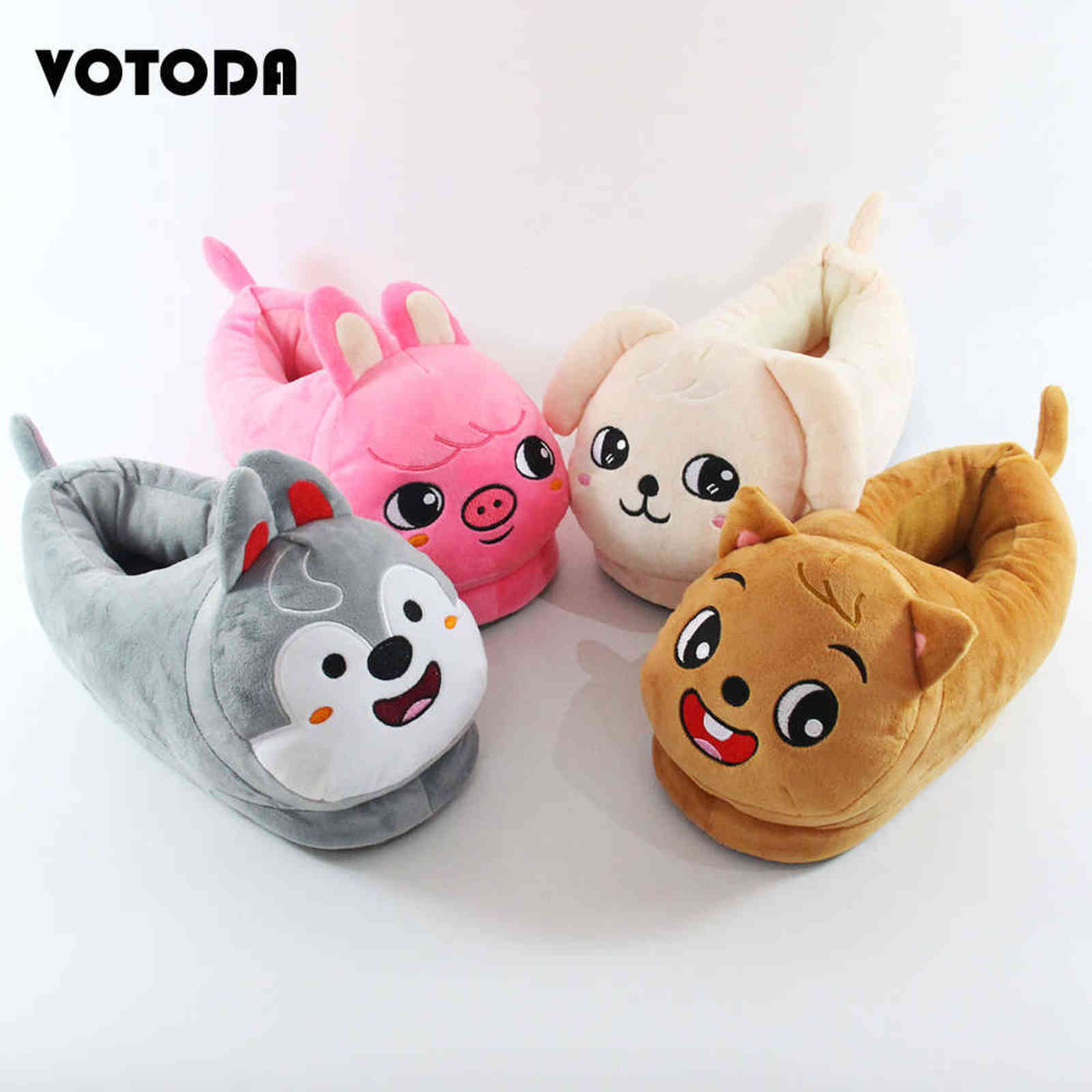 

Winter Women Home Plush Slippers Cute Animal Pattern Flip Flops KPOP Stray Kids Indoor Flat Slippers Cartoon SKZOO Cotton Shoes H1115, Deep blue