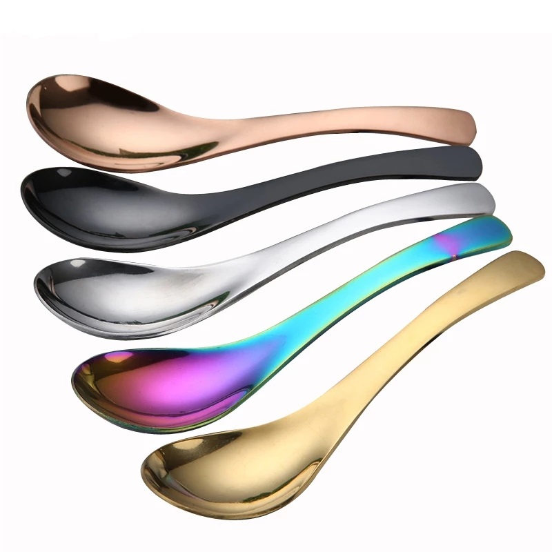 

Dessert spoons Stainless Steel Round Spoon Gold Salad Rice Soup Scoop Small for Ice Cream Luxury Dinnerware Kit Party Tools