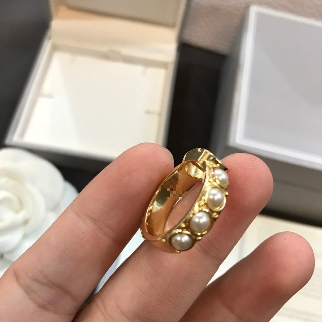 

Luxury designer jewelry engagement golden double-sided pearl ring Christmas gift