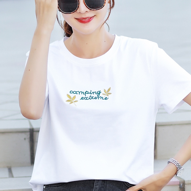 

100% Cotton Tee Shirt Femme Womens s Tshirt White Letter Print T Short Sleeve s Vintage 210603, 4199black