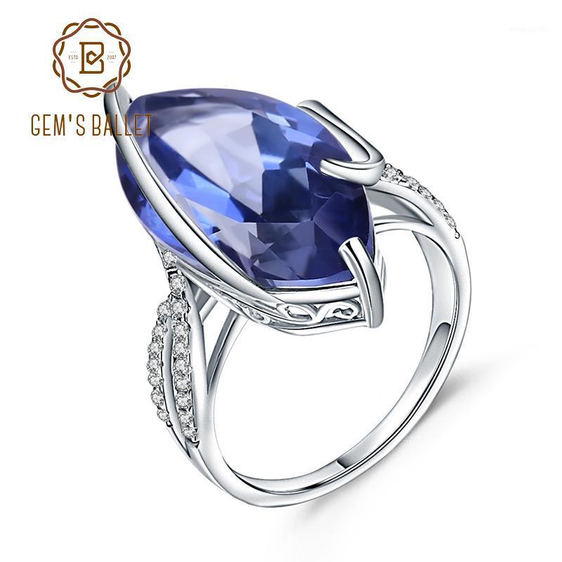 

Cluster Rings Gem's Ballet 925 Sterling Silver Gemstone Cocktail Ring 12.31Ct Natural Iolite Blue Mystic Quartz For Woman Fine Jewelry1