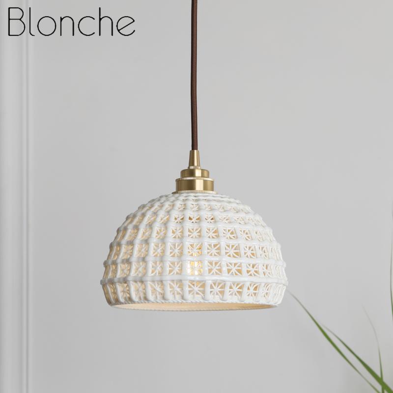 

Pendant Lamps Japanese Nordic Lights Fixtures Modern Dinning Living Room White Ceramics Hanging Lamp Vintage Home Decor Luminaire E27