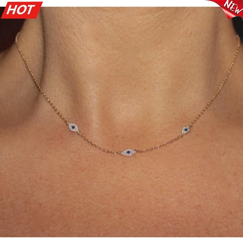 

Chains Sterling Silver Blue Zirconia Evil Eye Necklace Pendants Necklaces For Women Protect 35+10cm Chain