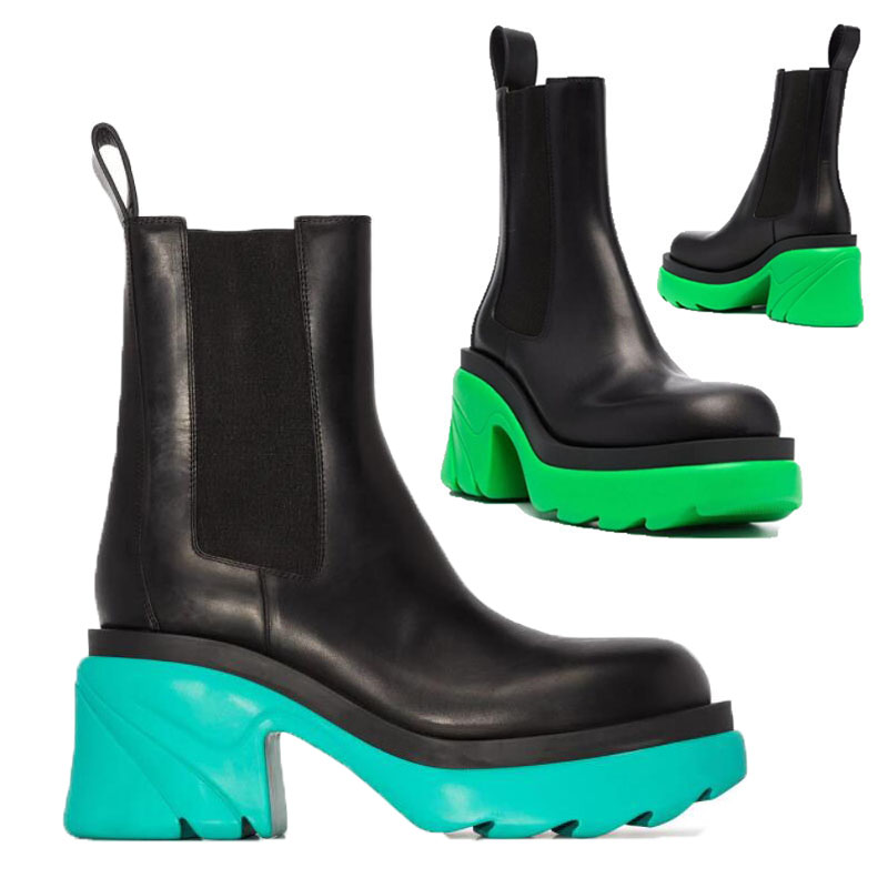 

2021 AAAA Black+Blue soles Bottega boot fashion luxury Tire Leather Chelsea booties Men platform chunky shoes lady Knight High-boots women chunky ankle boots, Customize