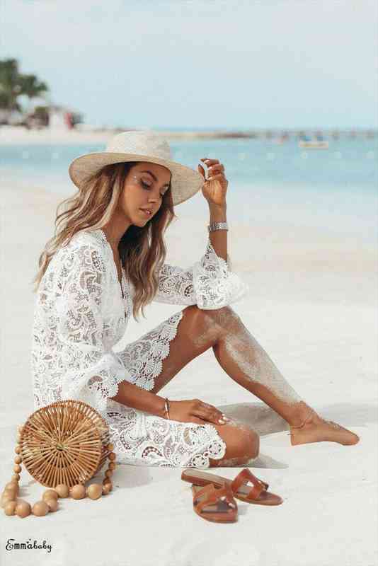 

Summer Women Bikini Cover Up Floral Lace Hollow Crochet Swimsuit Cover-ups Bathing Suit Beachwear Tunic Beach Dress, Black;gray