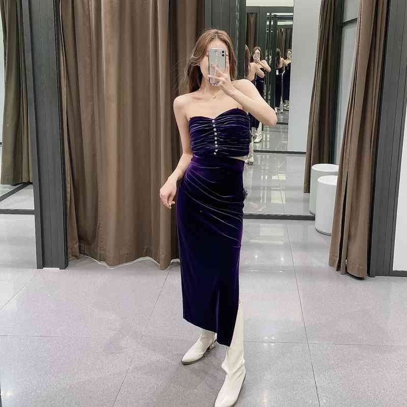 

Casual Crop Top Skirt Two Piece Outfits High Waist Long For Women Velvet and Spring Summer 210525, Tops