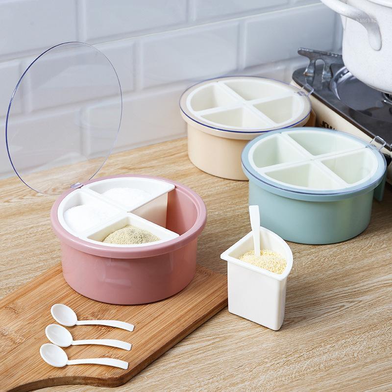

Storage Bottles & Jars Seasoning Box Household To Flavor Kitchen Articles Plastic More Function Four Grid One Bottle Jar Salt Tank Sugar