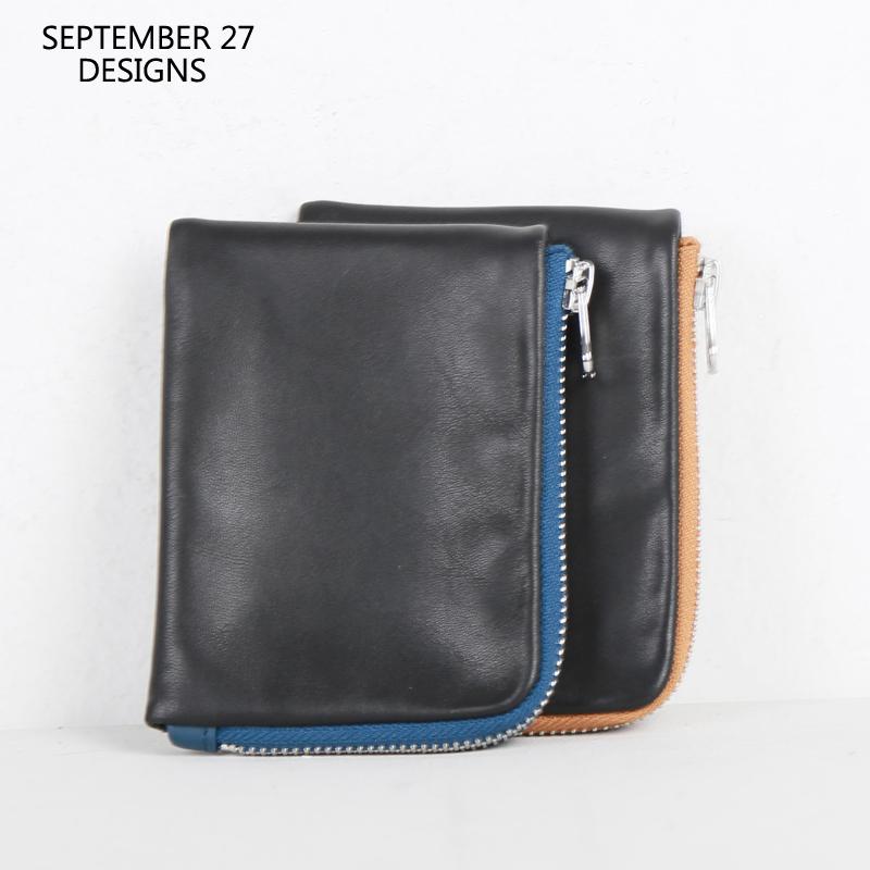 

Wallets Fashion Zipper Short Wallet Genuine Leather Luxury Handmade Men Simple Bag Cowskin Women Casual Coin Purses, Blue-zipper
