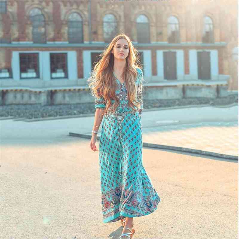 

8-color beach dress bohemian print, Black;gray