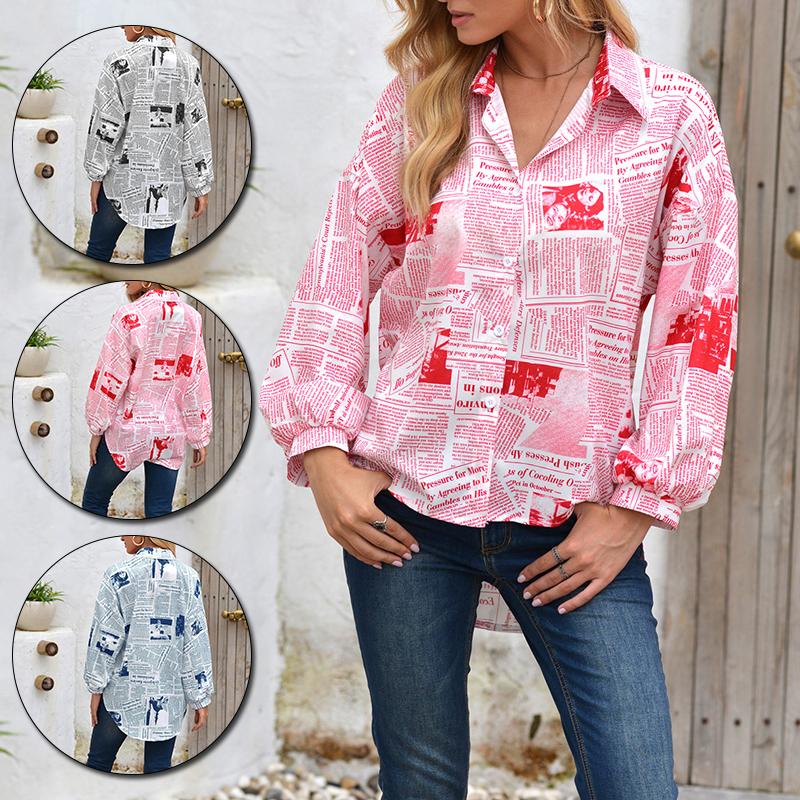 

Women' Blouses & Shirts Fashion Women Long Sleeve Letter Print Blouse V Neck Shirt Office Lady Party Elegant Streetwear 2021 Spring Clothes