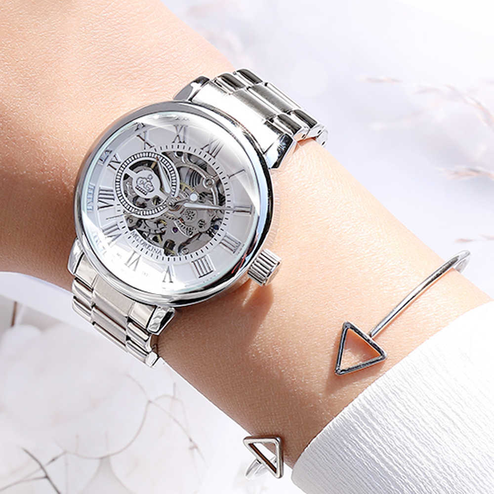 

Fashion Luxury Brand Skeleton Women Mechanical Watch Female Clock Automatic Watches For Silver Montre Femme 210616, Heart white