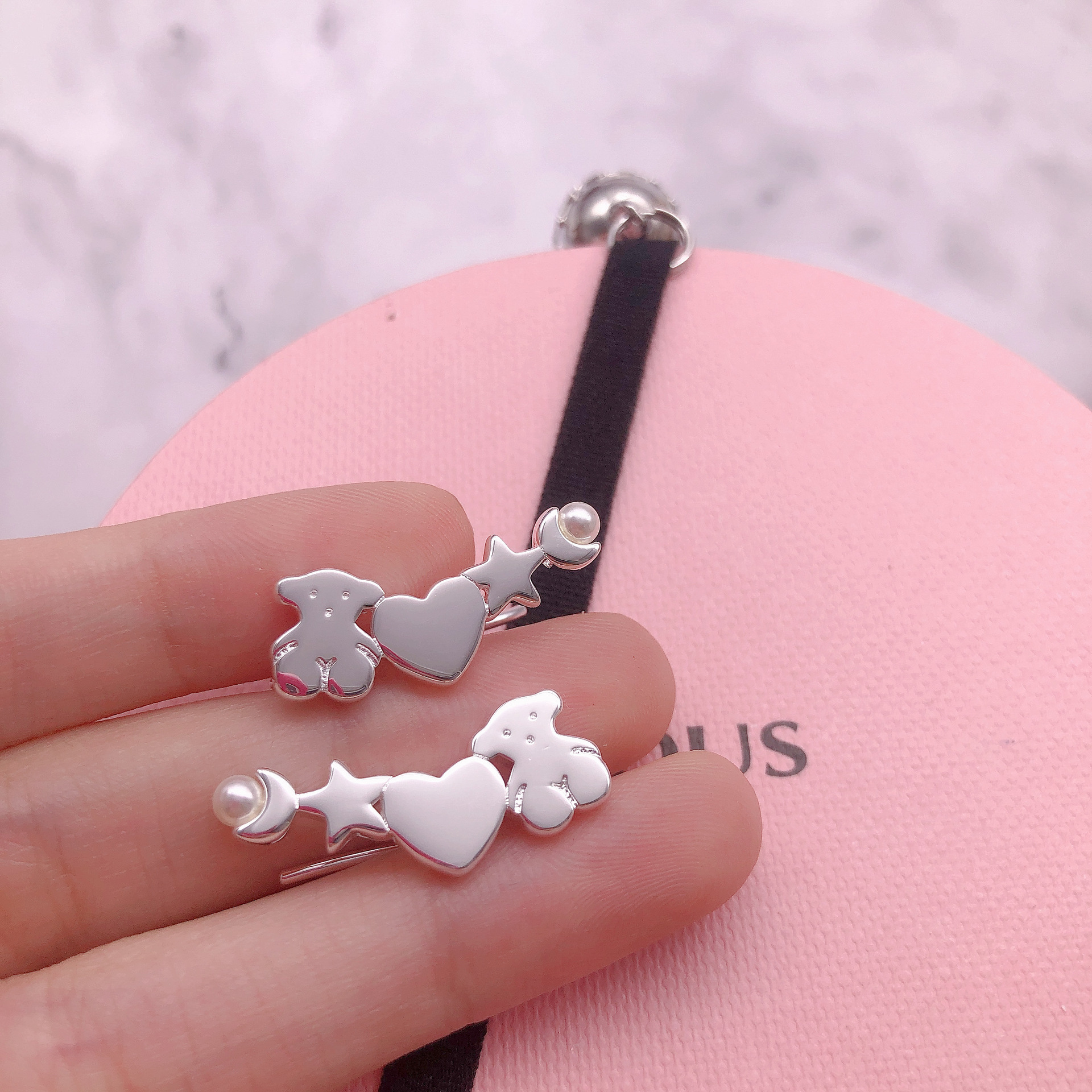 

925 Sterling Silver Bear Love Star Pearl Earrings DIY Charms Fit Original beads Charm Earrings Fashion Women Wedding Engagement Jewelry Accessories, Golden;silver