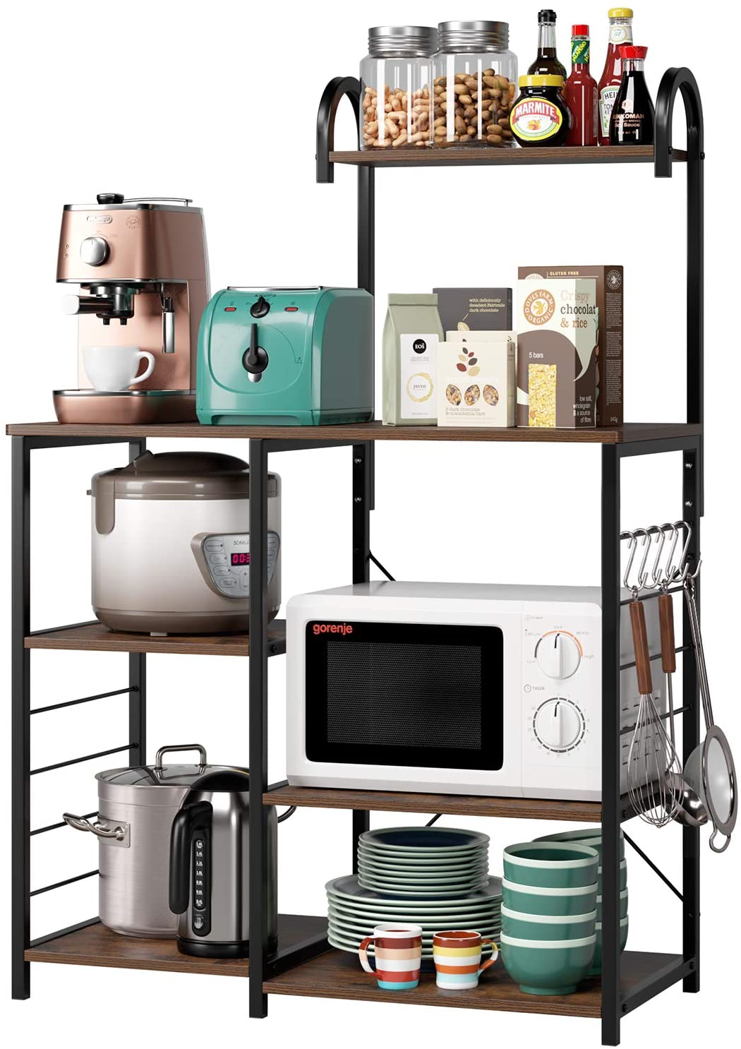 

Kitchen Baker's Rack with High Shelf, Industrial Microwave Stand Vintage Utility Storage Shelf 3-Tier and 4-Tier Multipurpose Organizer