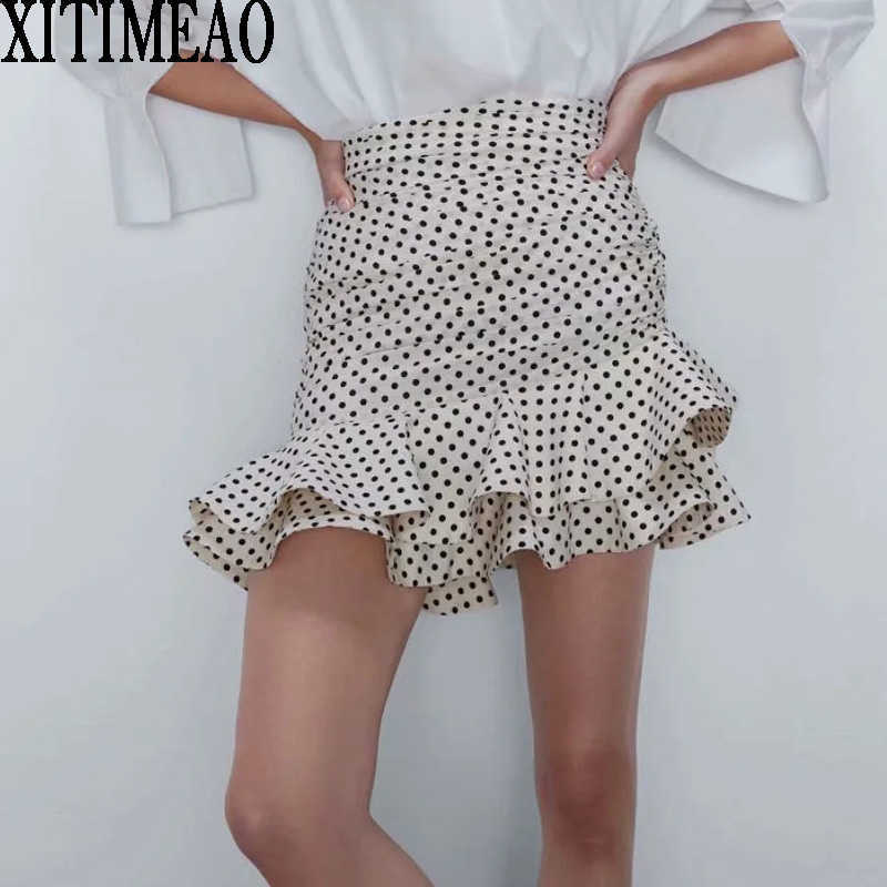 

Za Women Chic Fashion Appliques Ruffled Pleated Asymmetry Mini Skirt Vintage High Waist Back Zipper Female Skirts Mujer 210602, As picture