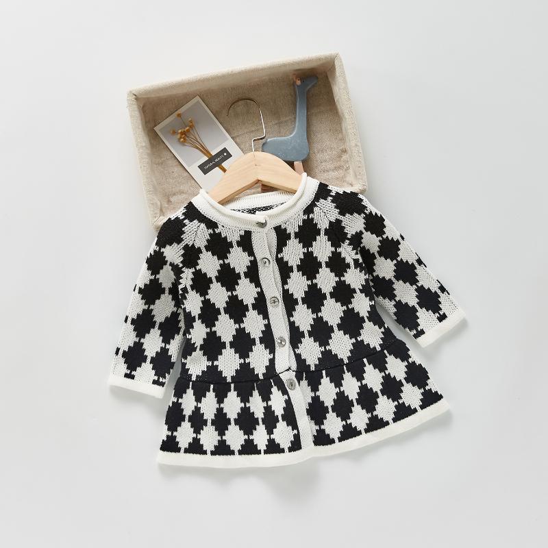 

Girl's Dresses Color Diamond Buttons Dress For Baby Girl Long Sweater 2021 Kids Knit Princess Cute Little Girls Knitted Clothes, 213q06 dress