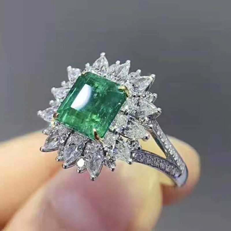 

Wedding Rings Fashion Accessories High Quality Ladies Ring Green Square Emerald Wholesale, Slivery;golden