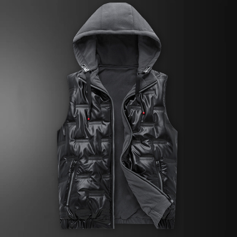 

Winter To Keep Warm Men Plus Velvet Vest Hooded Tank Top Cold Protection Sleeveless Zipper Cotton Clothes Street Trend Coat Multi-Pocket Super Size clothing L-5XL