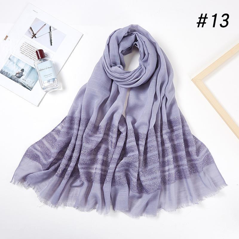 

Scarves 2021 Fashion Autumn Cotton Plain Lurex Shawls Long Muslim Solid Color Wrap Scarf Hijab Muffler 13, Blue;gray